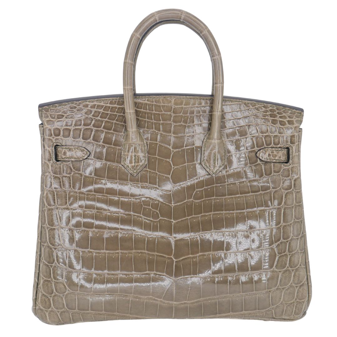 Hermès 25cm Birkin Gris Tourterelle Shiny Niloticus Crocodile Gold Hardware