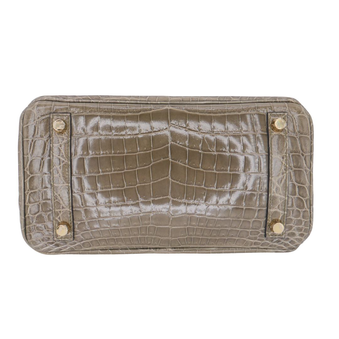 Hermès 25cm Birkin Gris Tourterelle Shiny Niloticus Crocodile Gold Hardware