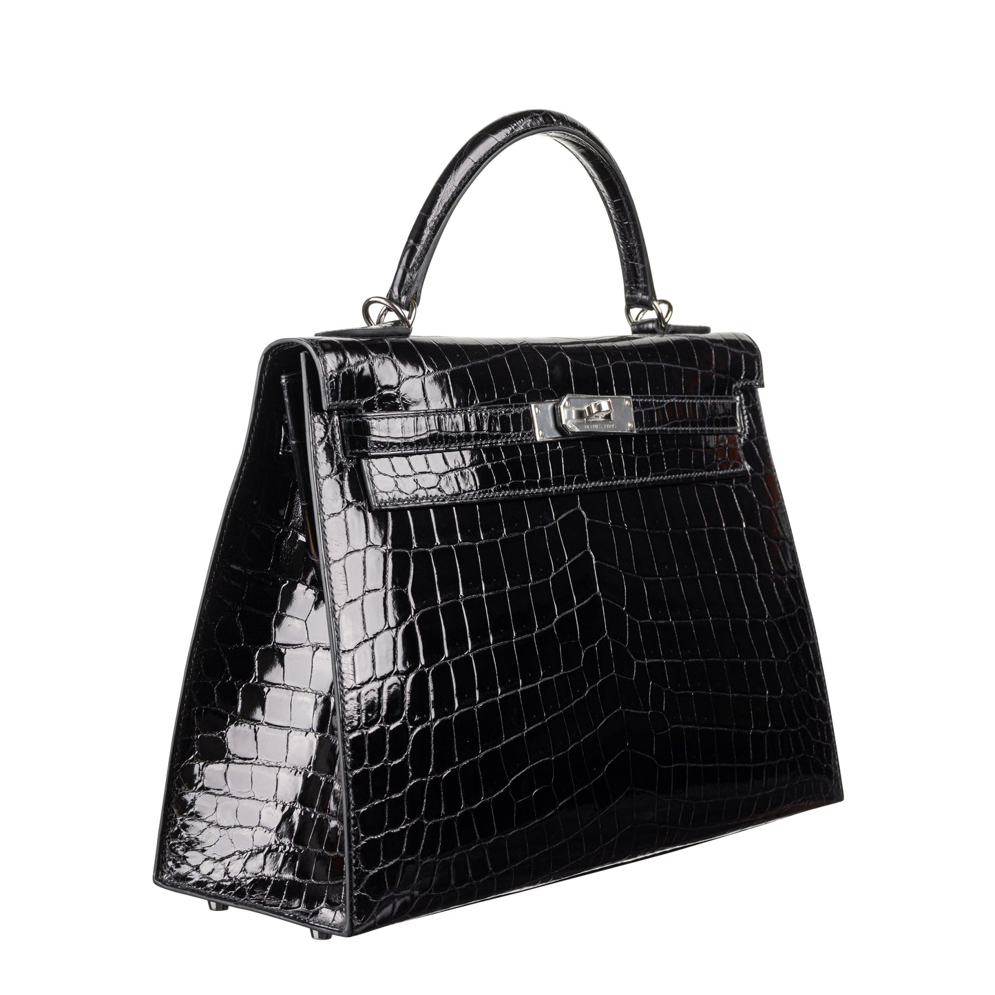 Hermès 32cm Kelly Black Shiny Niloticus Palladium Hardware