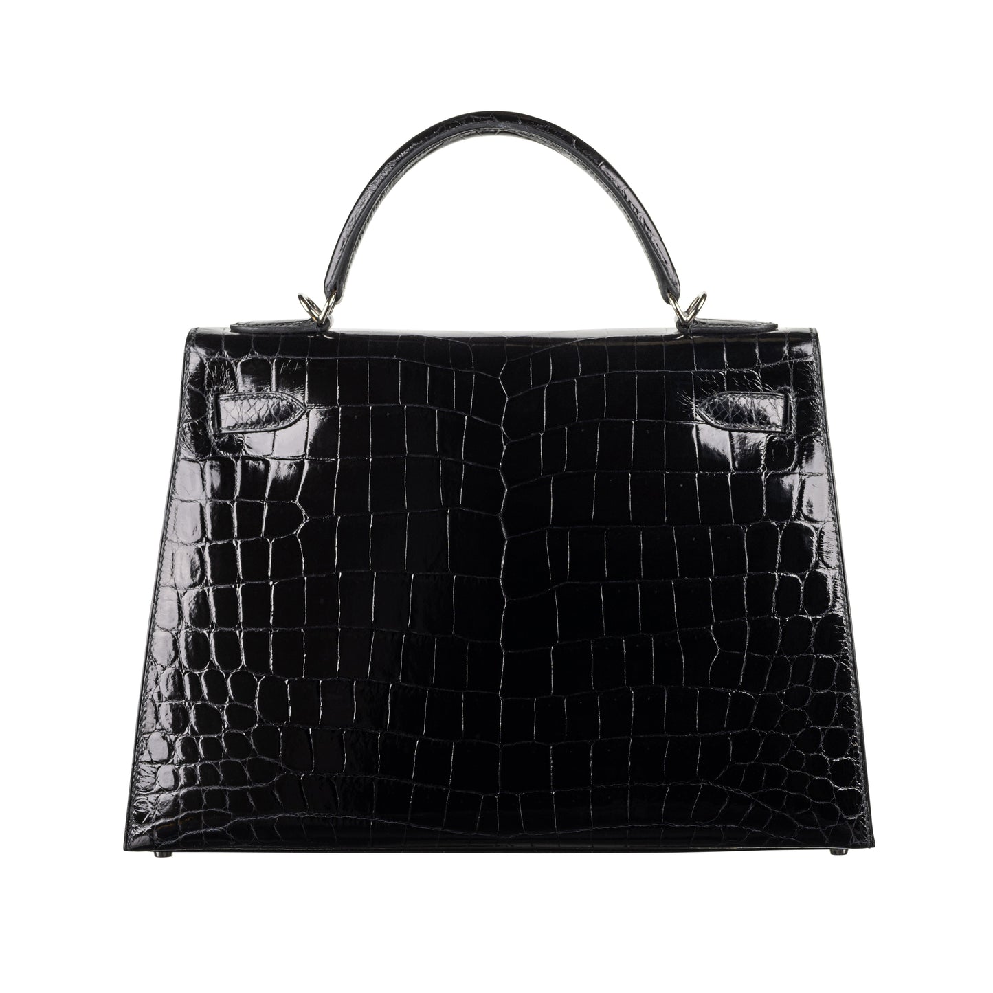 Hermès 32cm Kelly Black Shiny Niloticus Palladium Hardware