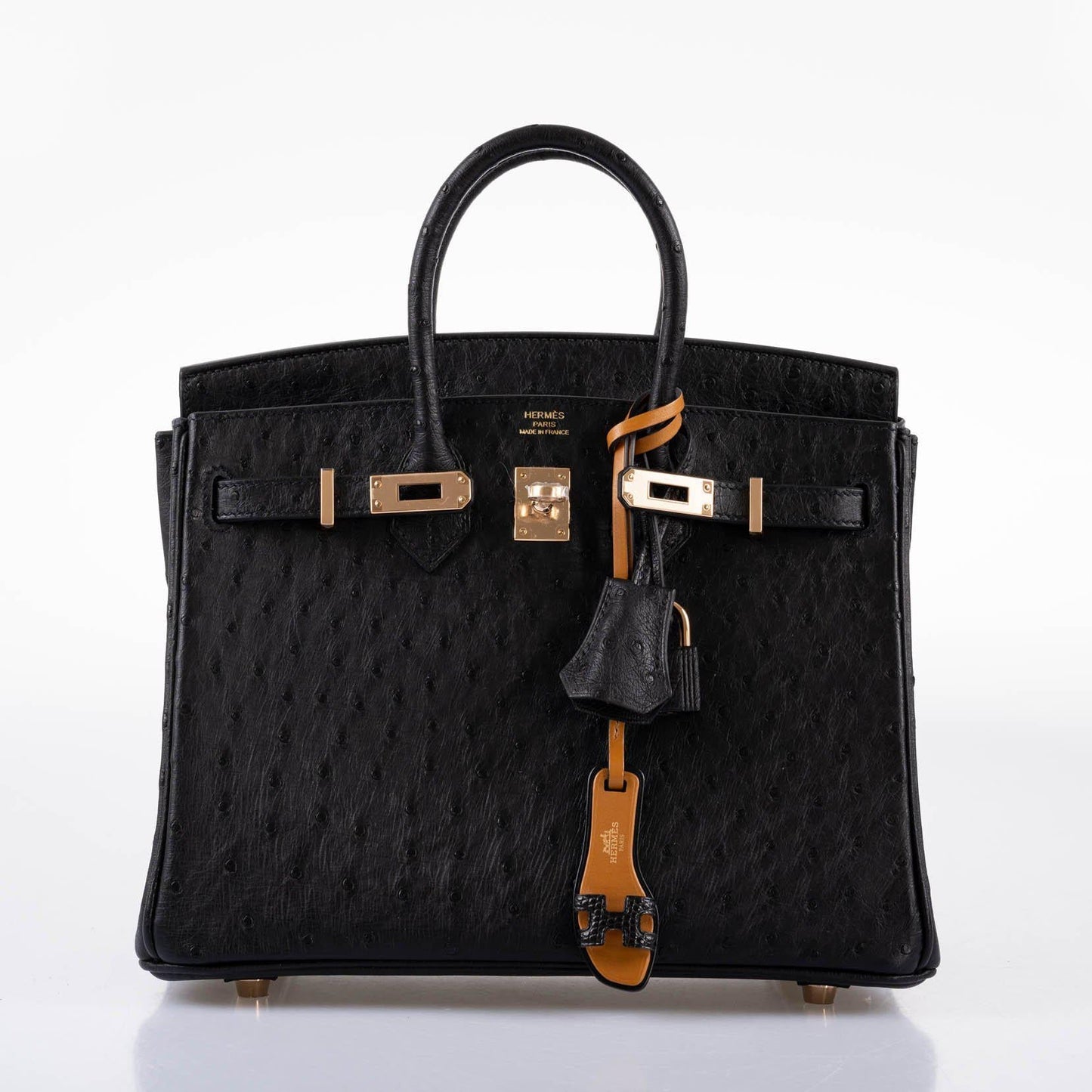 Hermes Birkin 25 Black Ostrich Rose Gold Hardware