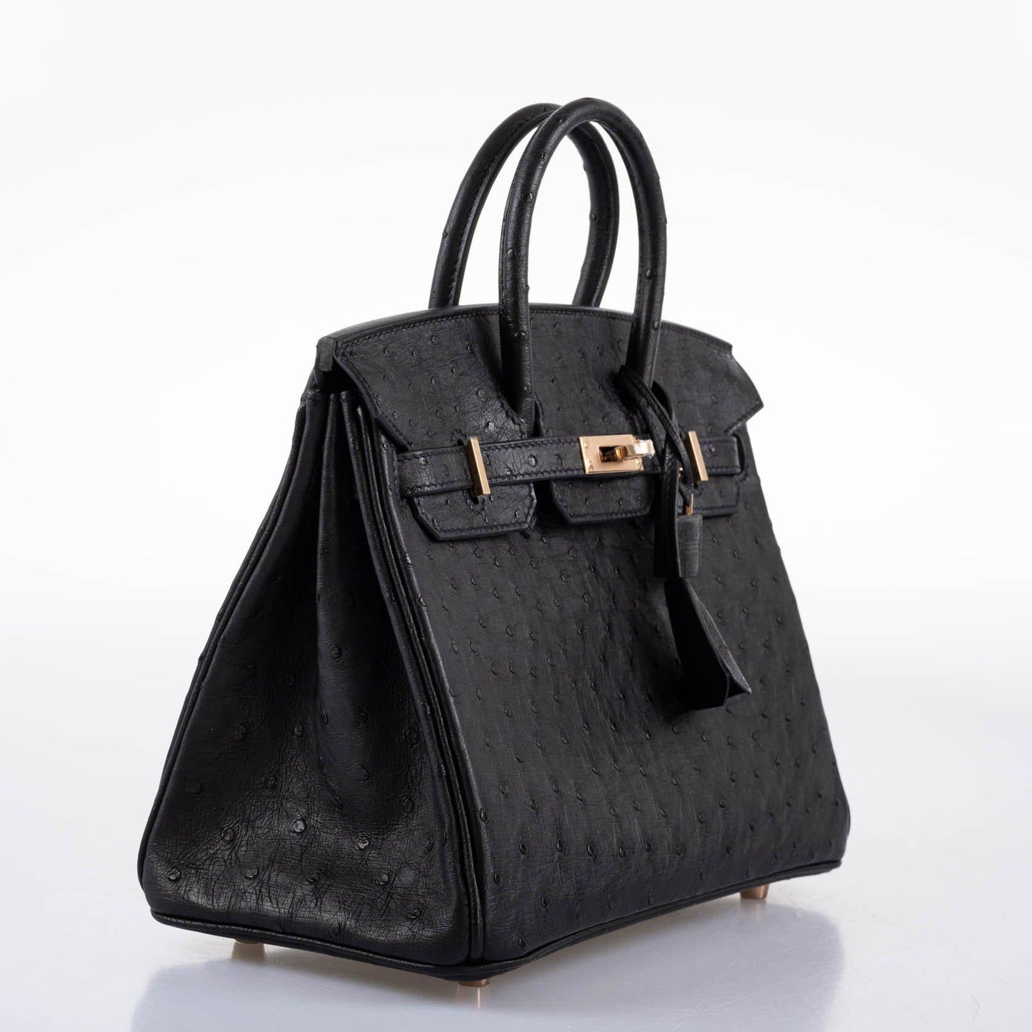 Hermes Birkin 25 Black Ostrich Rose Gold Hardware