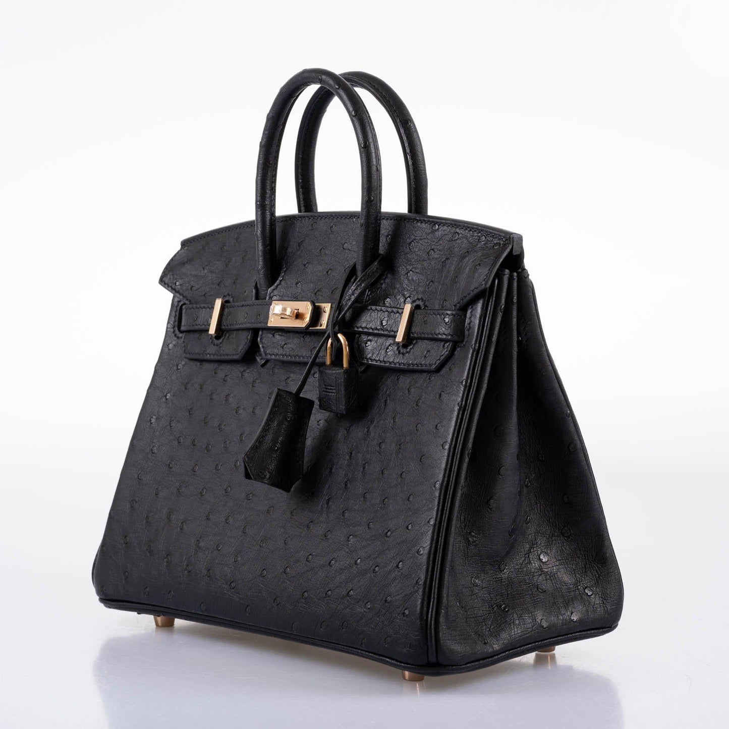 Hermes Birkin 25 Black Ostrich Rose Gold Hardware