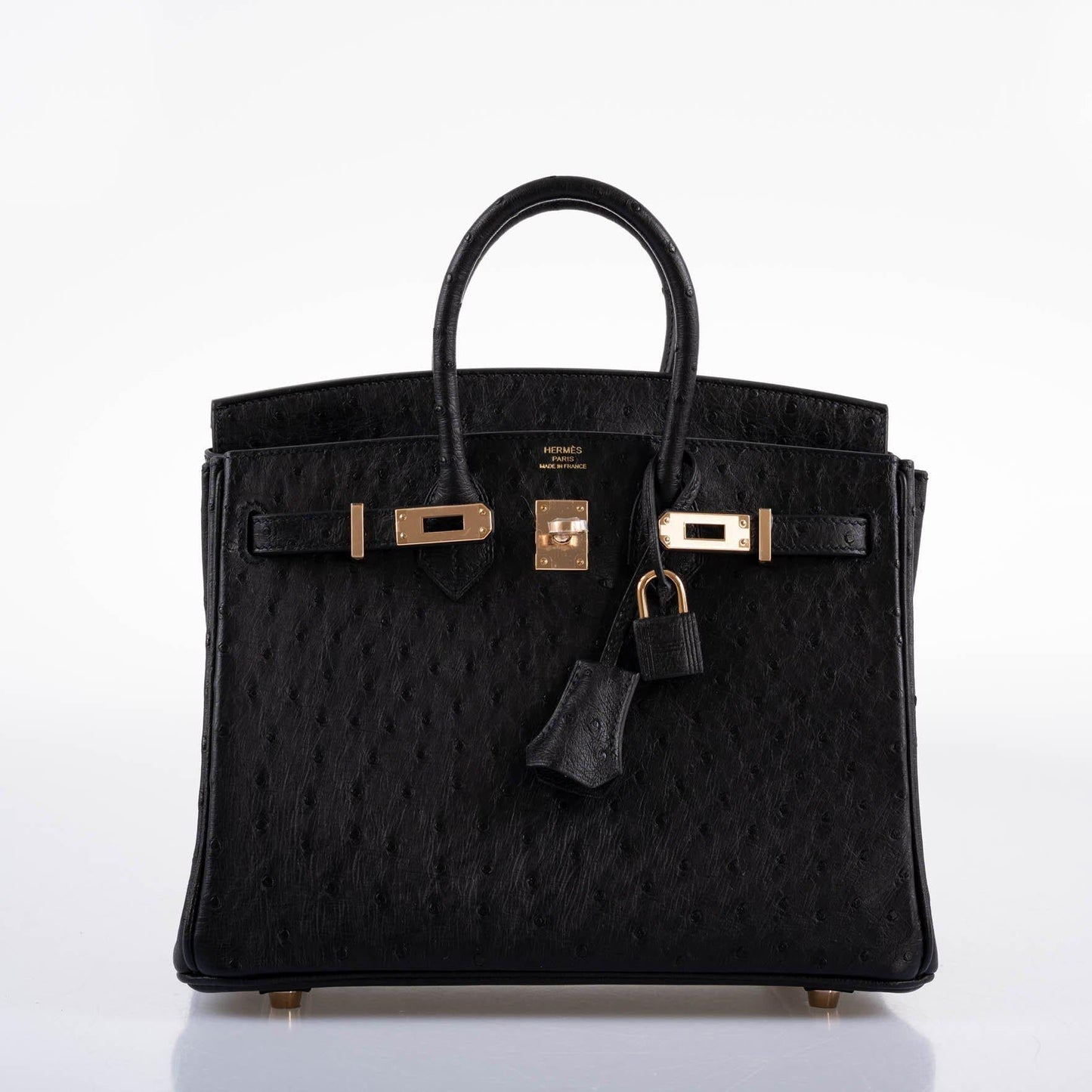 Hermes Birkin 25 Black Ostrich Rose Gold Hardware