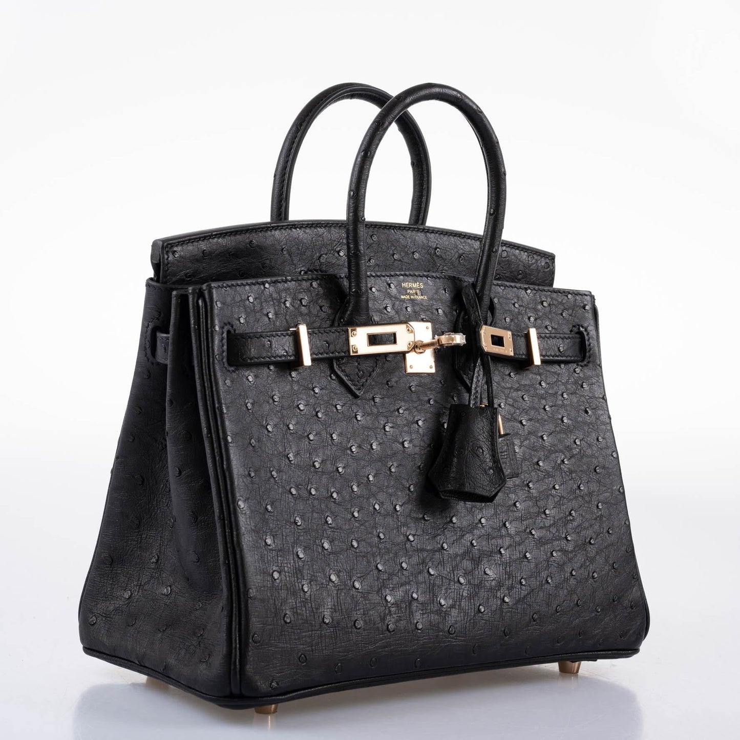 Hermes Birkin 25 Black Ostrich Rose Gold Hardware