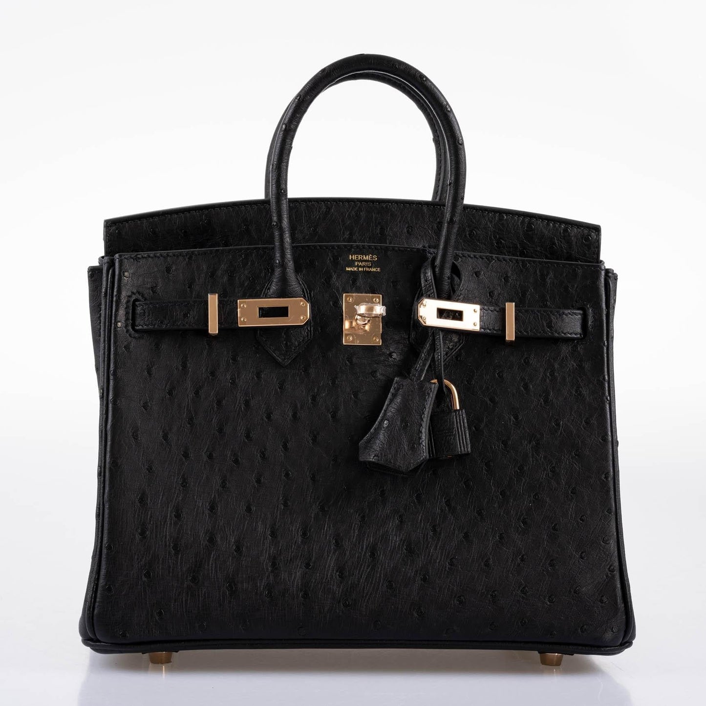 Hermes Birkin 25 Black Ostrich Rose Gold Hardware