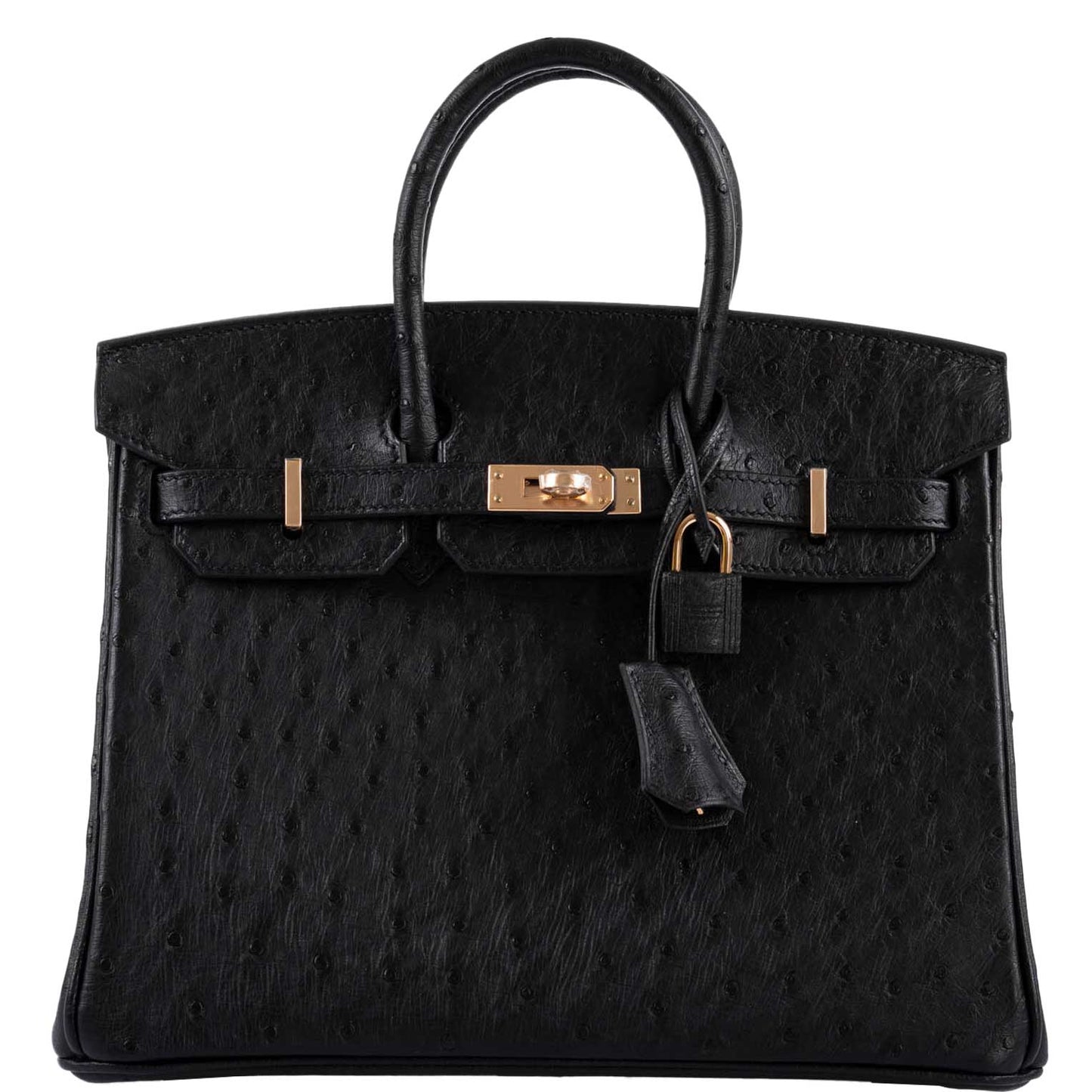 Hermes Birkin 25 Black Ostrich Rose Gold Hardware