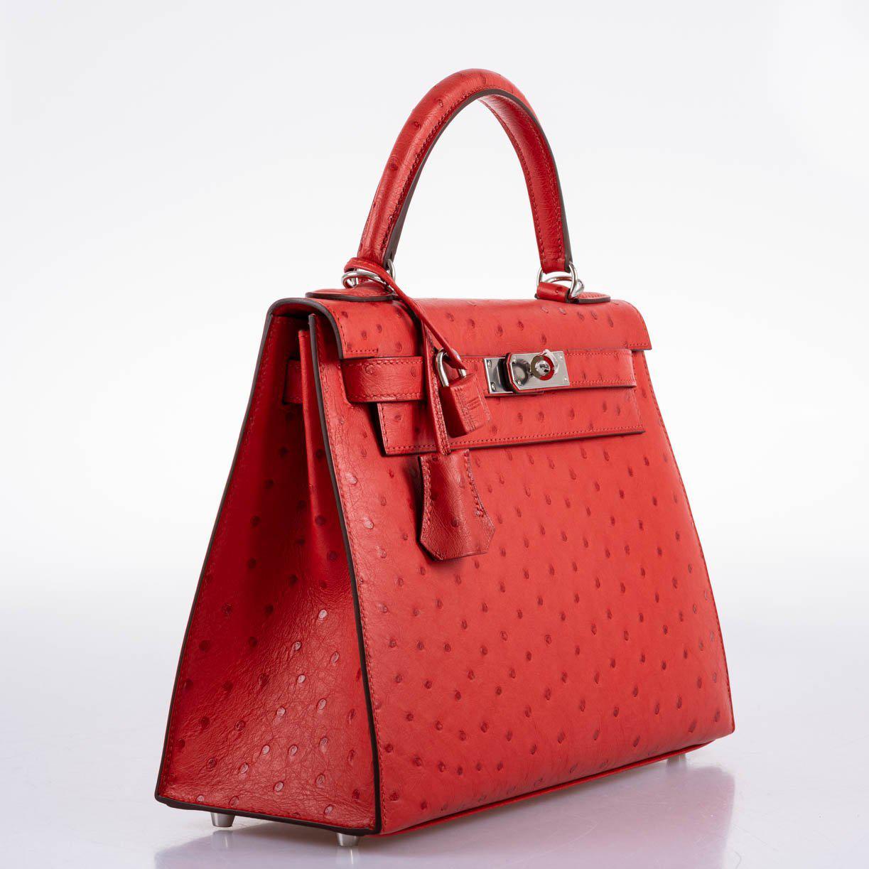 Hermes Kelly 28 Sellier Rouge Vif Ostrich with Palladium Hardware - 2017, A
