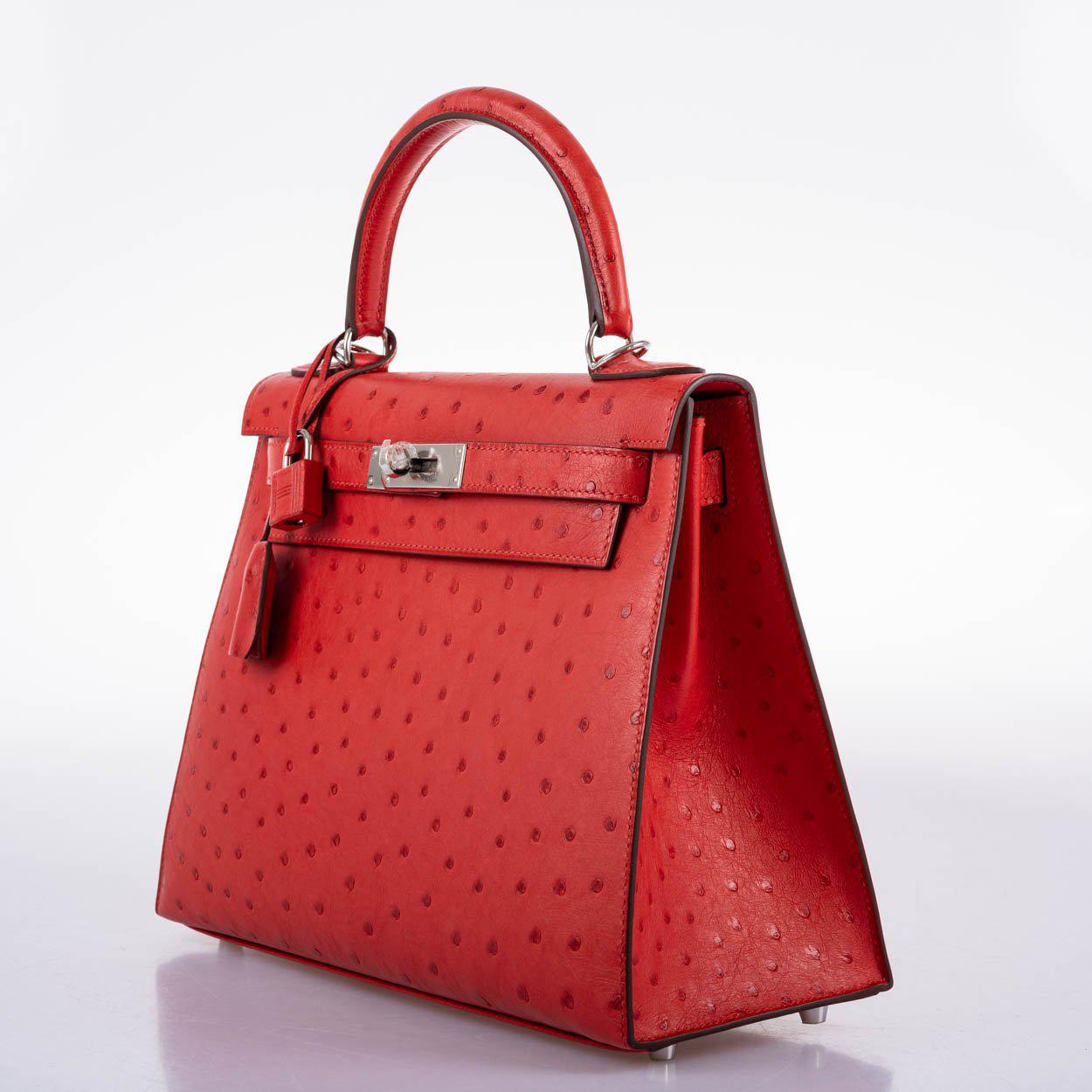 Hermes Kelly 28 Sellier Rouge Vif Ostrich with Palladium Hardware - 2017, A
