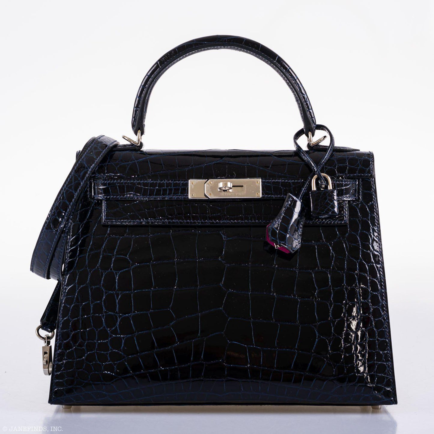 Hermes Kelly 28 Sellier Verso Blue Marine Nilo Crocodile & Rose Scheherazade Palladium Hardware - 2019, D