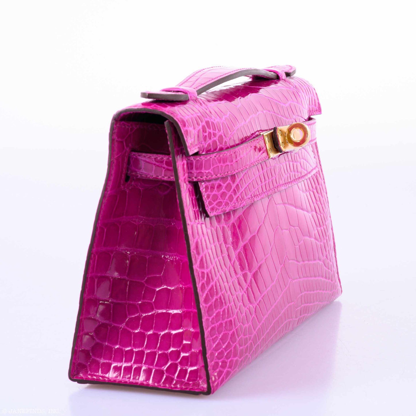 Hermes Kelly Mini Pochette Rose Scheherazade Shiny Alligator Gold Hardware - 2019, D