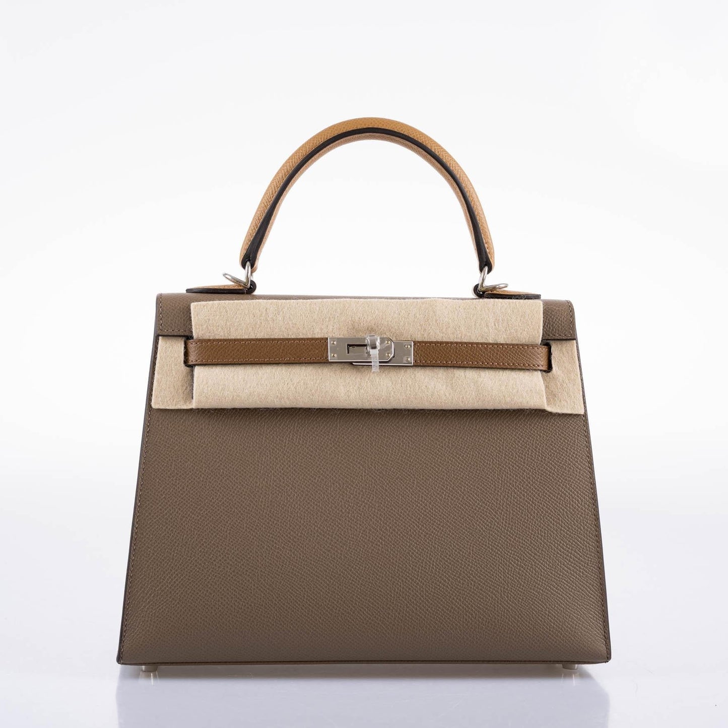 Hermes Limited Edition Sellier Kelly 25 Etoupe, Alezan & Biscuit Epsom with Palladium Hardware - Z, 2021