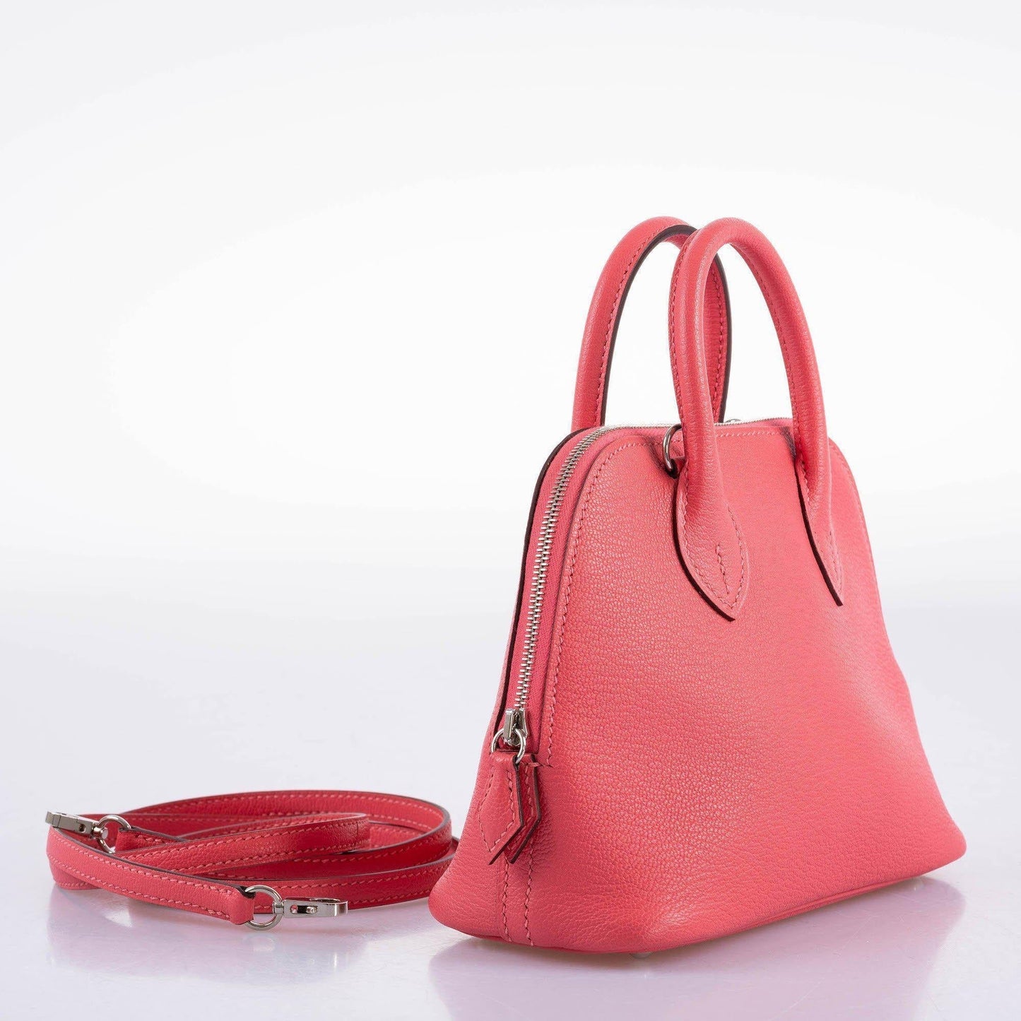 Hermes Mini Bolide 1923 Rose Lipstick Mysore Chevre leather Palladium Hardware