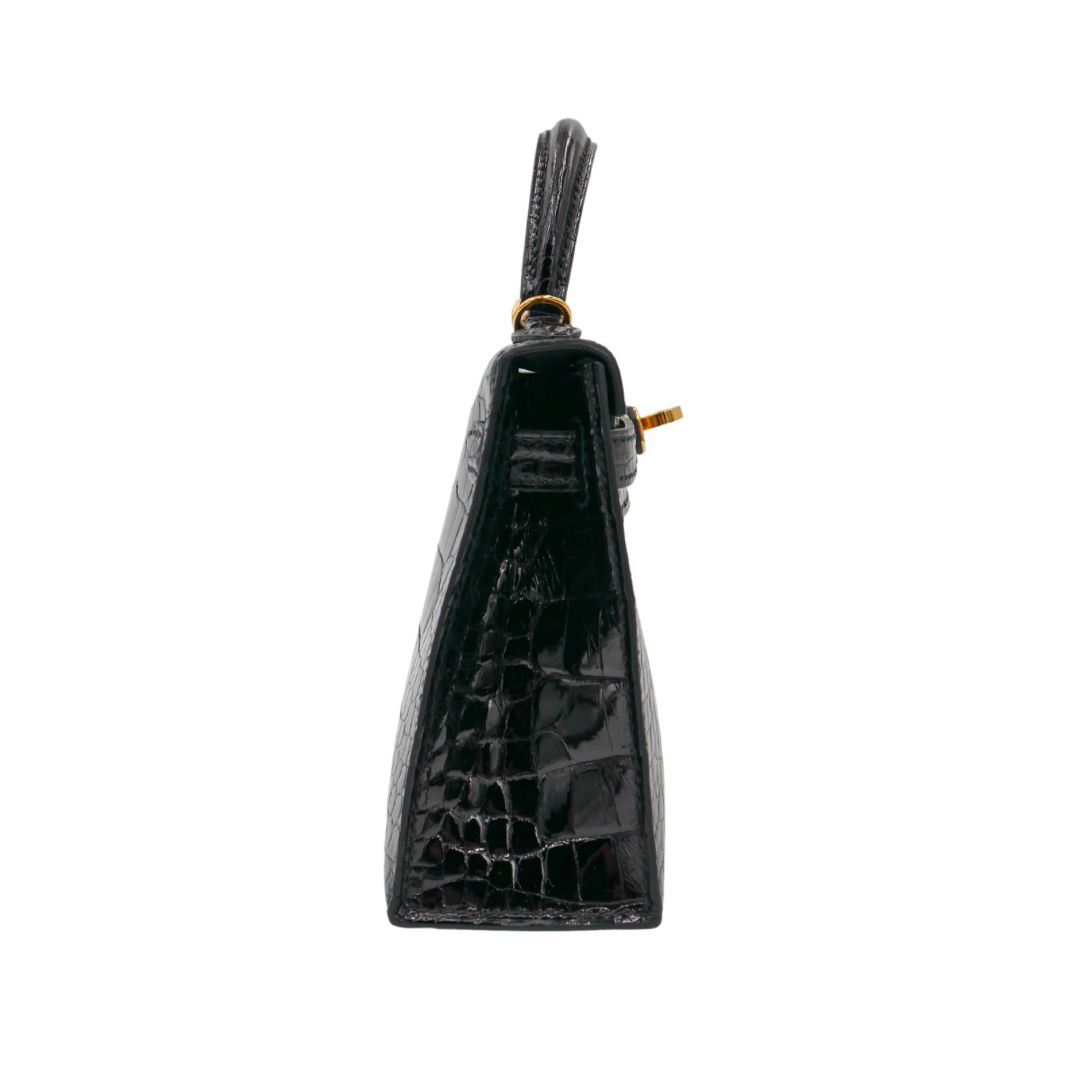 Hermès Kelly II Sellier Mini Black Shiny Crocodile Gold Hardware