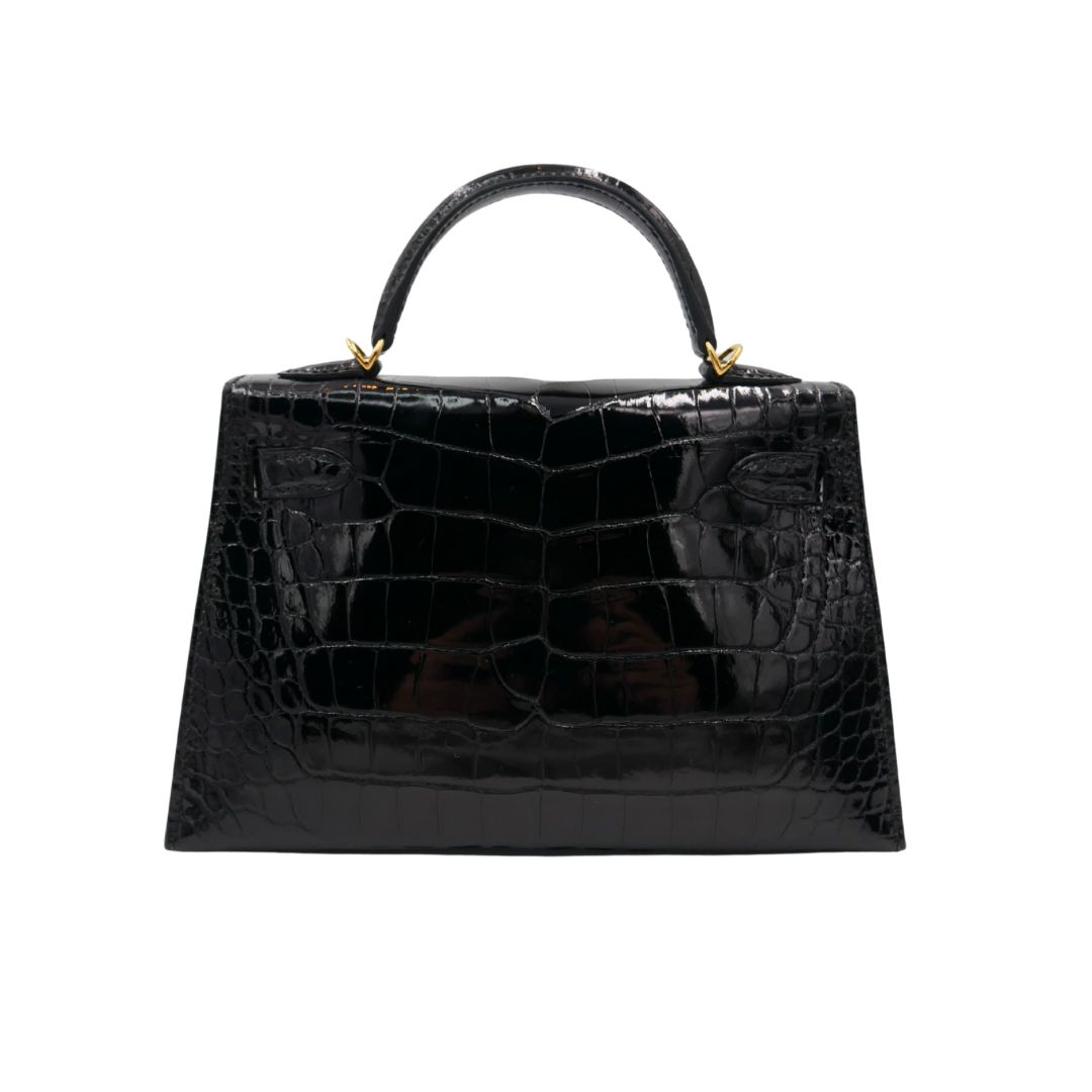 Hermès Kelly II Sellier Mini Black Shiny Crocodile Gold Hardware