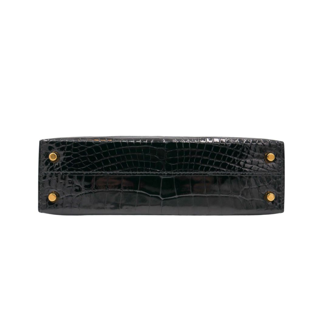 Hermès Kelly II Sellier Mini Black Shiny Crocodile Gold Hardware