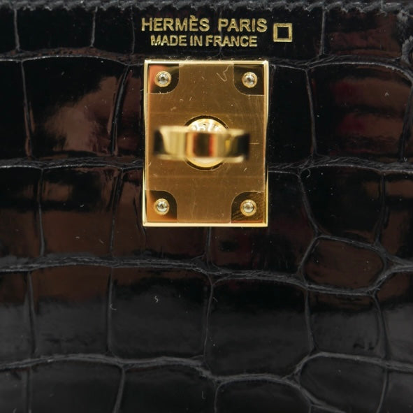Hermès Kelly II Sellier Mini Black Shiny Crocodile Gold Hardware