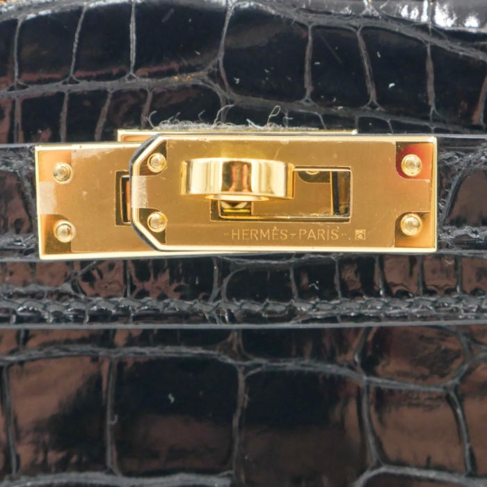 Hermès Kelly II Sellier Mini Black Shiny Crocodile Gold Hardware