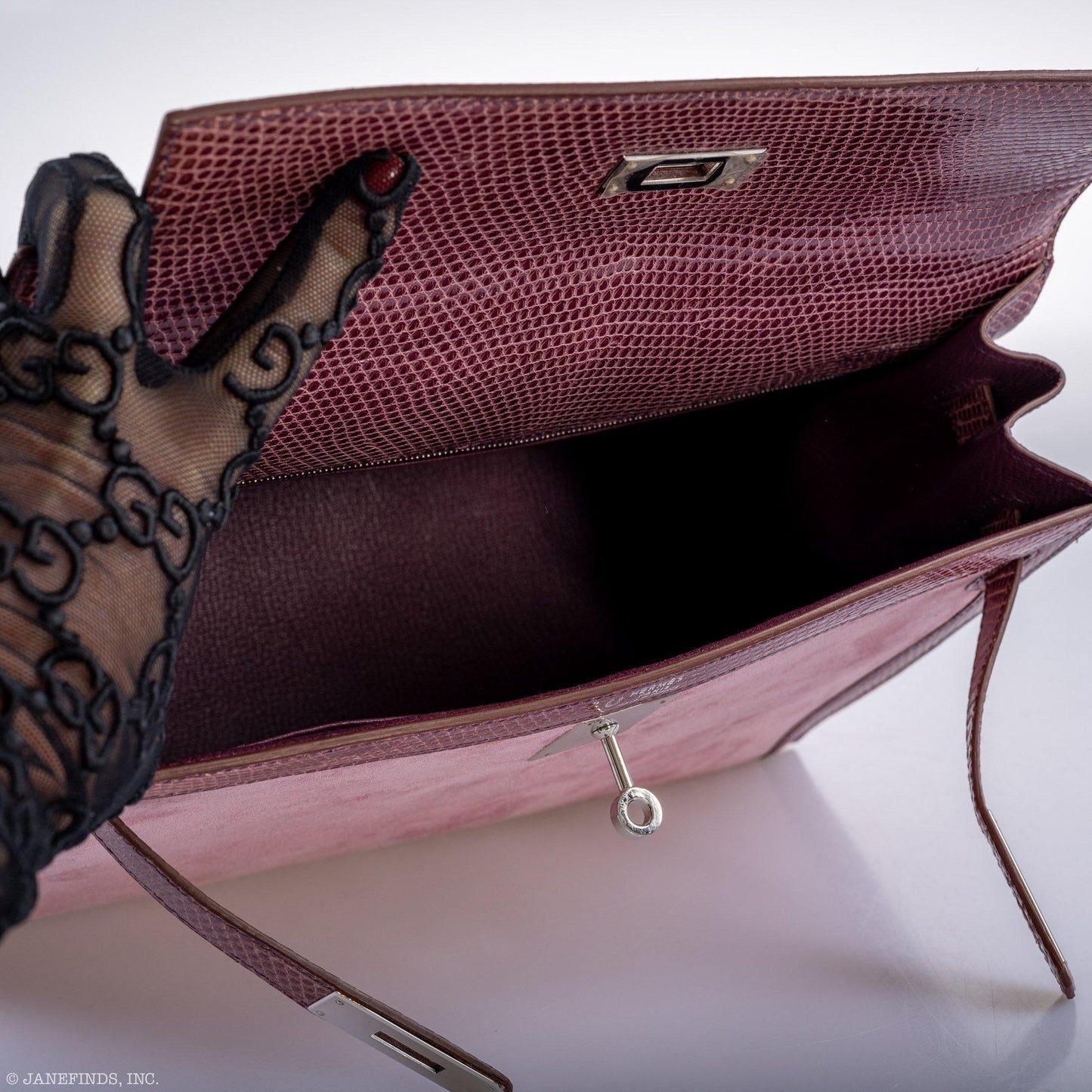 Hermes Unique HSS Kelly 32 Sellier Rose Indienne Doblis Suede & Mauve Lizard with Palladium Hardware - 2012, N Square