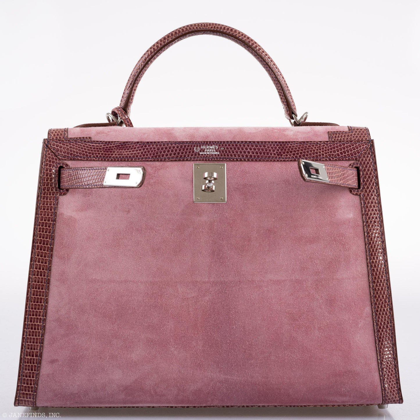 Hermes Unique HSS Kelly 32 Sellier Rose Indienne Doblis Suede & Mauve Lizard with Palladium Hardware - 2012, N Square