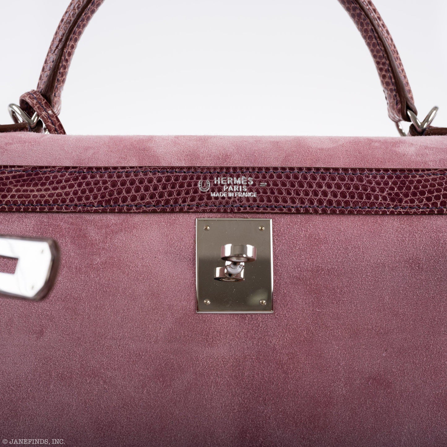 Hermes Unique HSS Kelly 32 Sellier Rose Indienne Doblis Suede & Mauve Lizard with Palladium Hardware - 2012, N Square