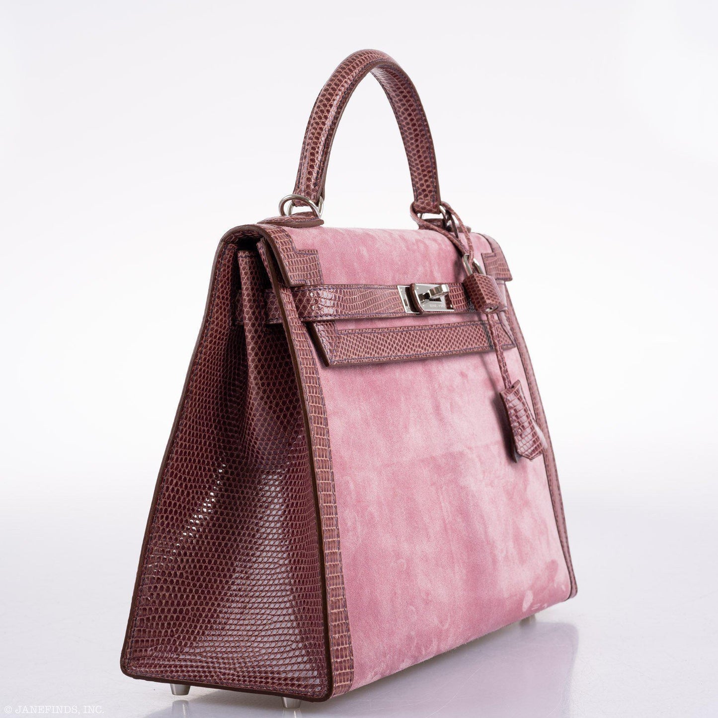 Hermes Unique HSS Kelly 32 Sellier Rose Indienne Doblis Suede & Mauve Lizard with Palladium Hardware - 2012, N Square