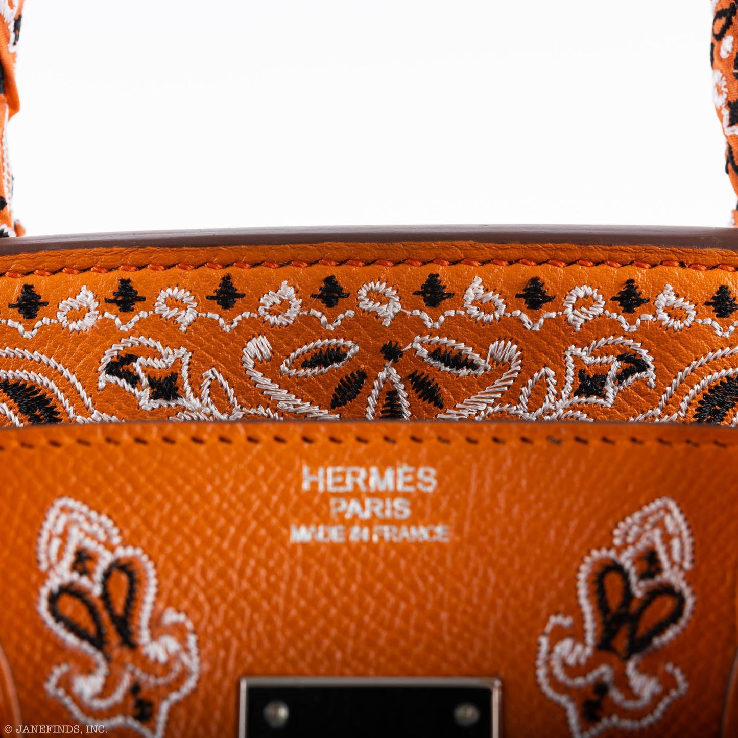 Jay Ahr Vintage 2013 Hermes Birkin 30 Orange Epsom Bandana Embroidery "Rio de Janeiro"