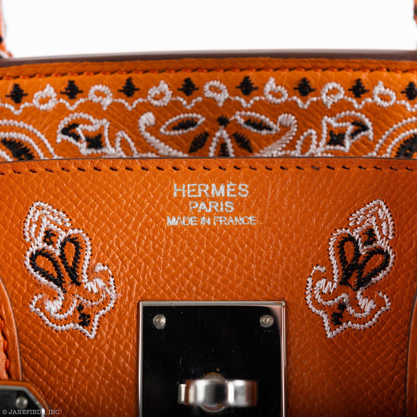 Jay Ahr Vintage 2013 Hermes Birkin 30 Orange Epsom Bandana Embroidery "Rio de Janeiro"