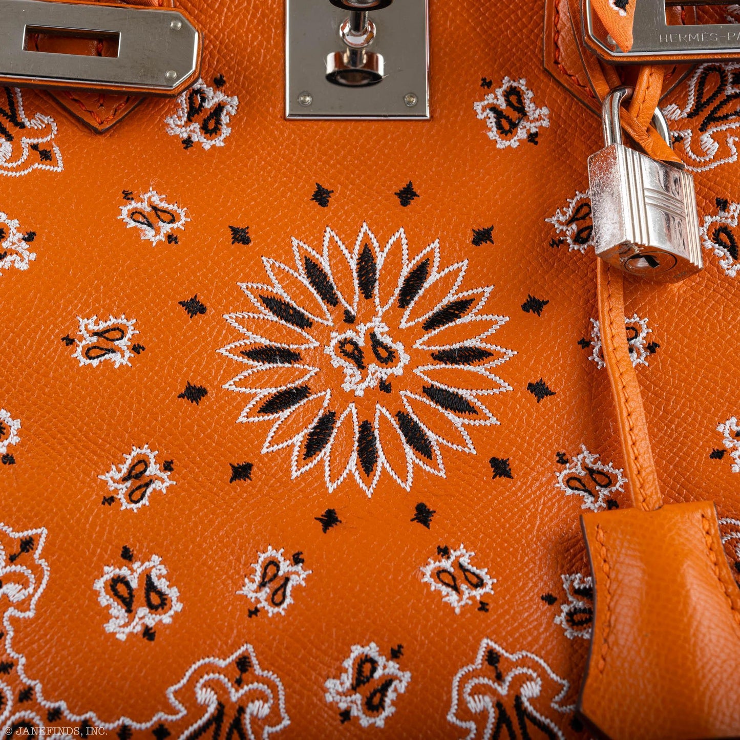 Jay Ahr Vintage 2013 Hermes Birkin 30 Orange Epsom Bandana Embroidery "Rio de Janeiro"