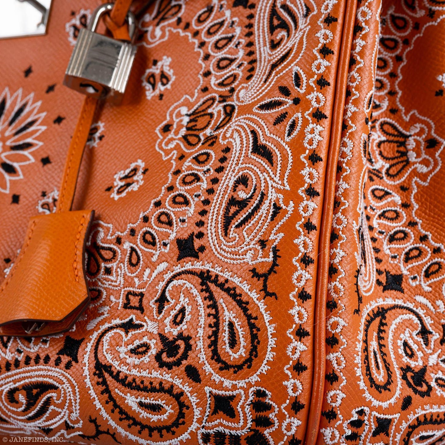 Jay Ahr Vintage 2013 Hermes Birkin 30 Orange Epsom Bandana Embroidery "Rio de Janeiro"