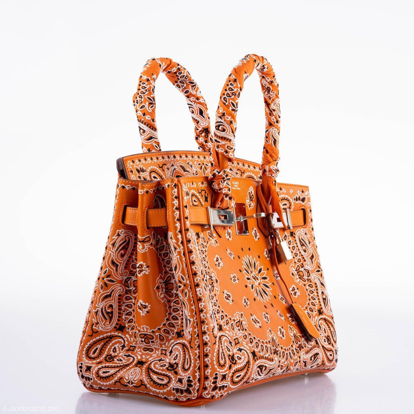 Jay Ahr Vintage 2013 Hermes Birkin 30 Orange Epsom Bandana Embroidery "Rio de Janeiro"