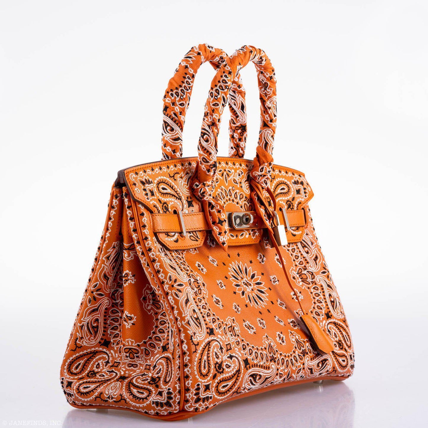 Jay Ahr Vintage 2013 Hermes Birkin 30 Orange Epsom Bandana Embroidery "Rio de Janeiro"