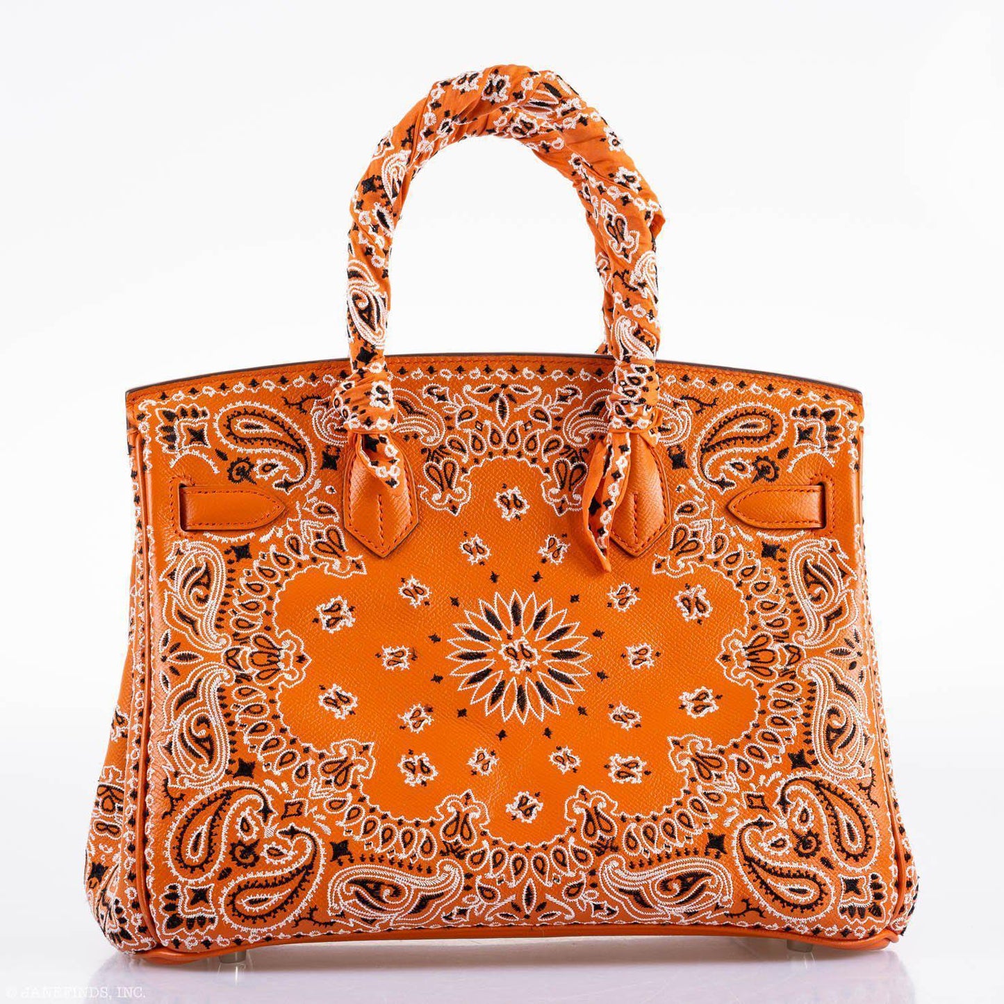 Jay Ahr Vintage 2013 Hermes Birkin 30 Orange Epsom Bandana Embroidery "Rio de Janeiro"