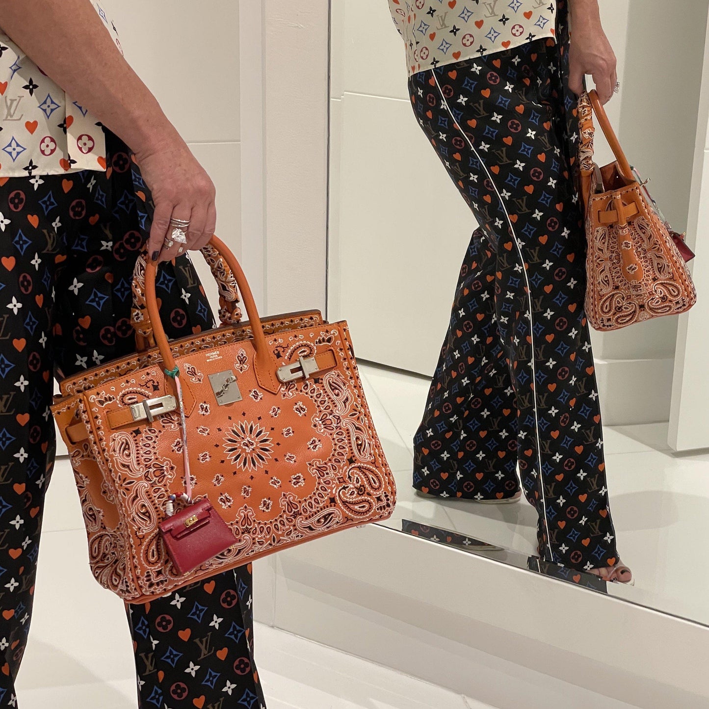 Jay Ahr Vintage 2013 Hermes Birkin 30 Orange Epsom Bandana Embroidery "Rio de Janeiro"