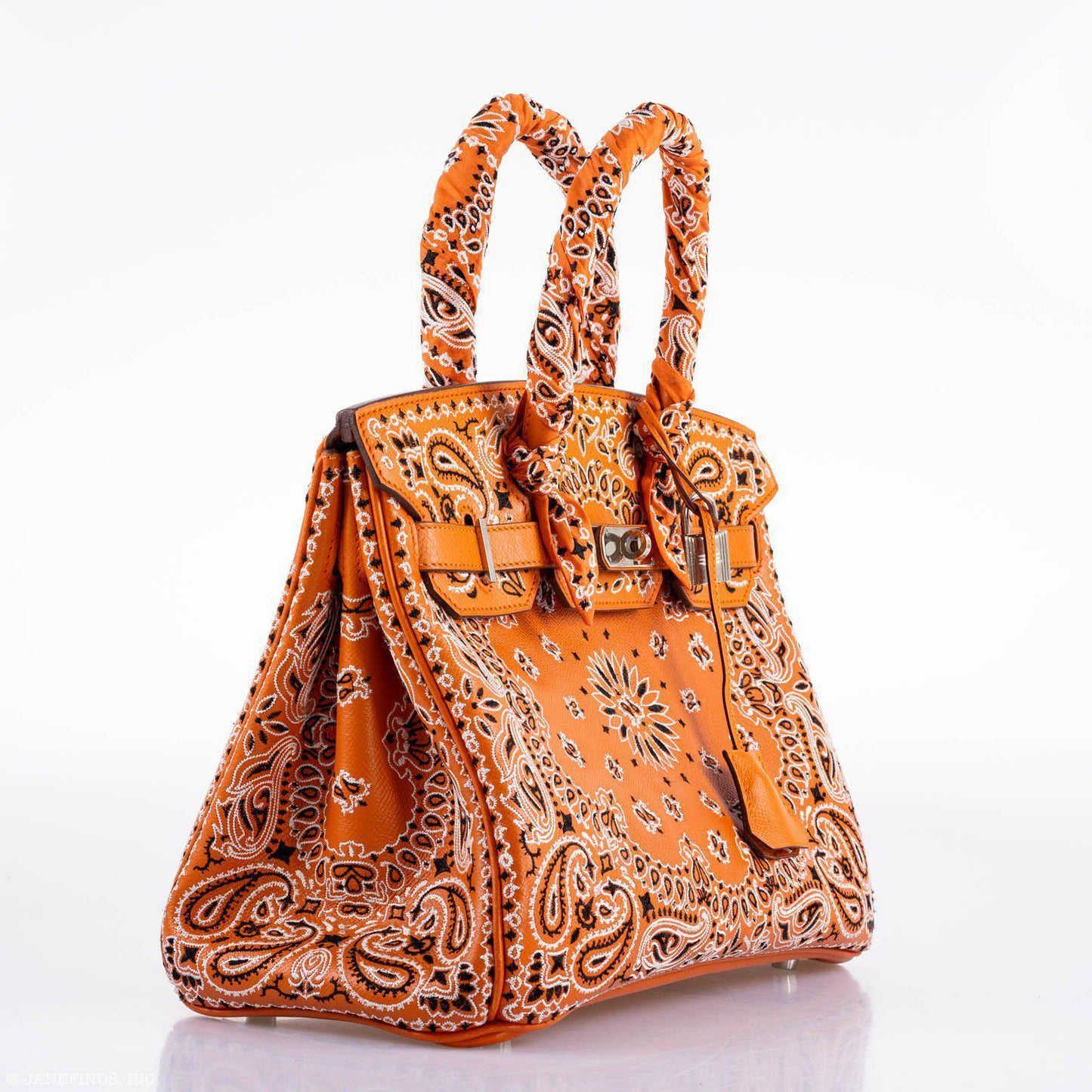 Jay Ahr Vintage 2013 Hermes Birkin 30 Orange Epsom Bandana Embroidery "Rio de Janeiro"