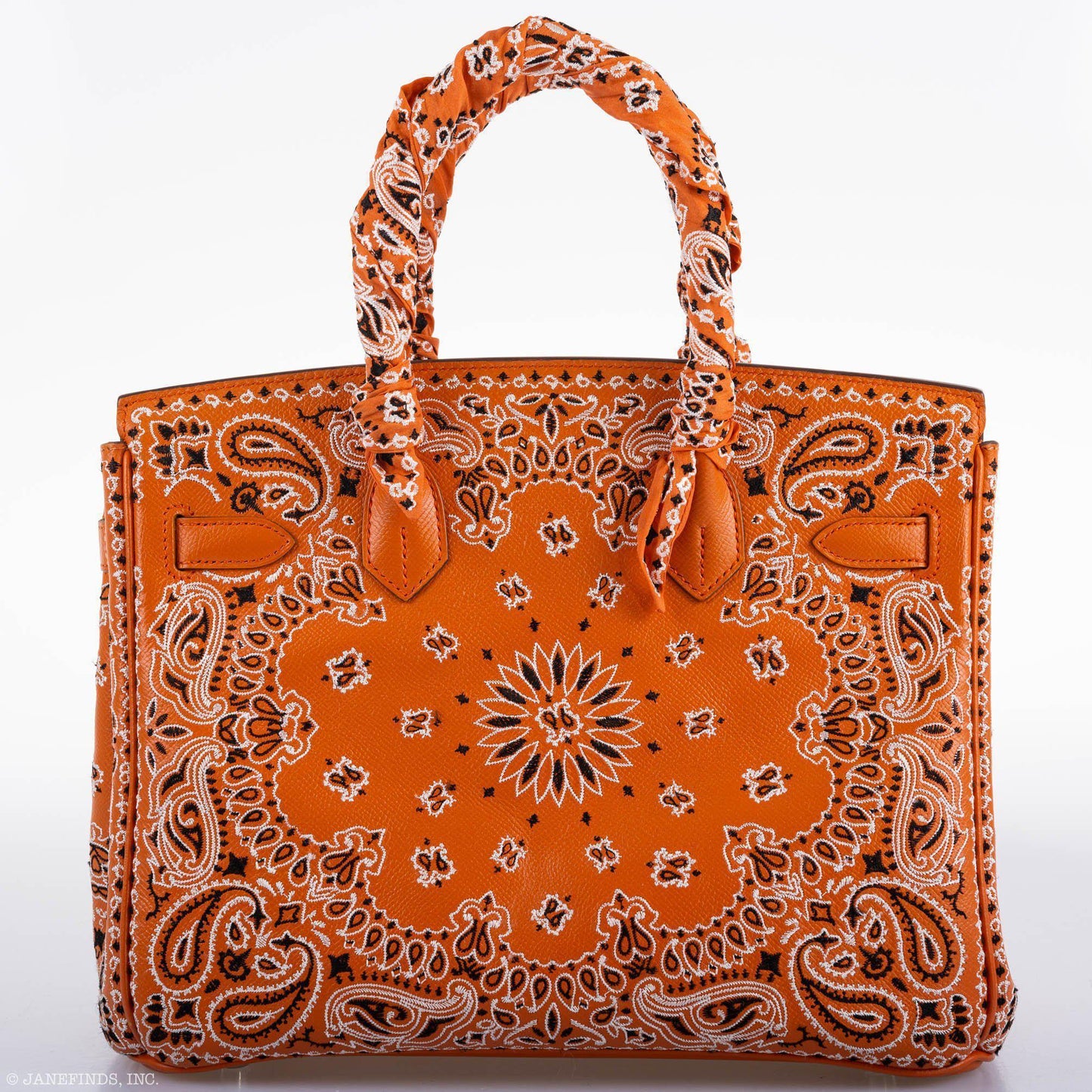 Jay Ahr Vintage 2013 Hermes Birkin 30 Orange Epsom Bandana Embroidery "Rio de Janeiro"