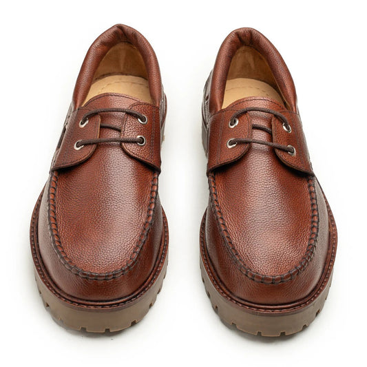 Men's Brown Leather Boat Shoes with Lug Sole