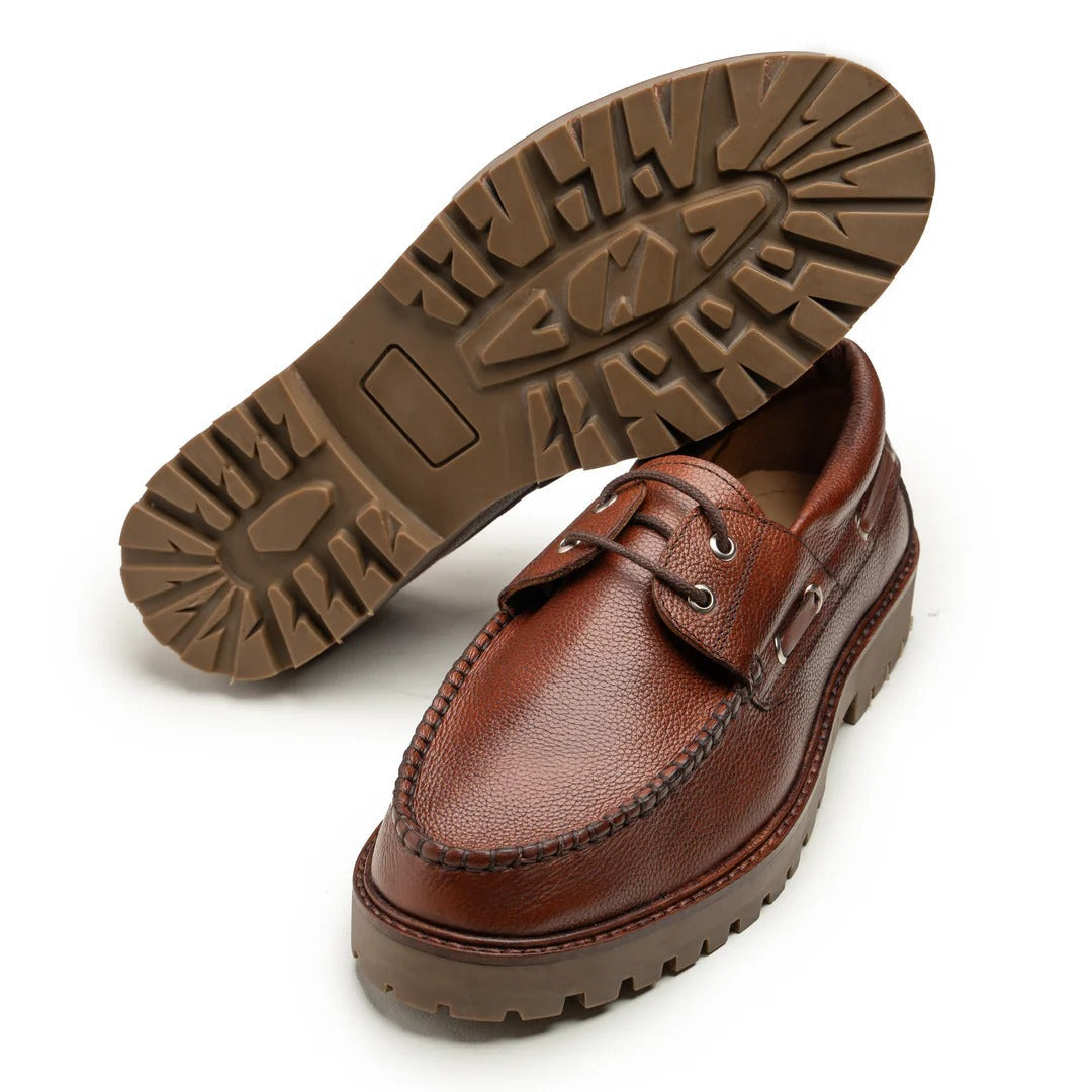Men's Brown Leather Boat Shoes with Lug Sole