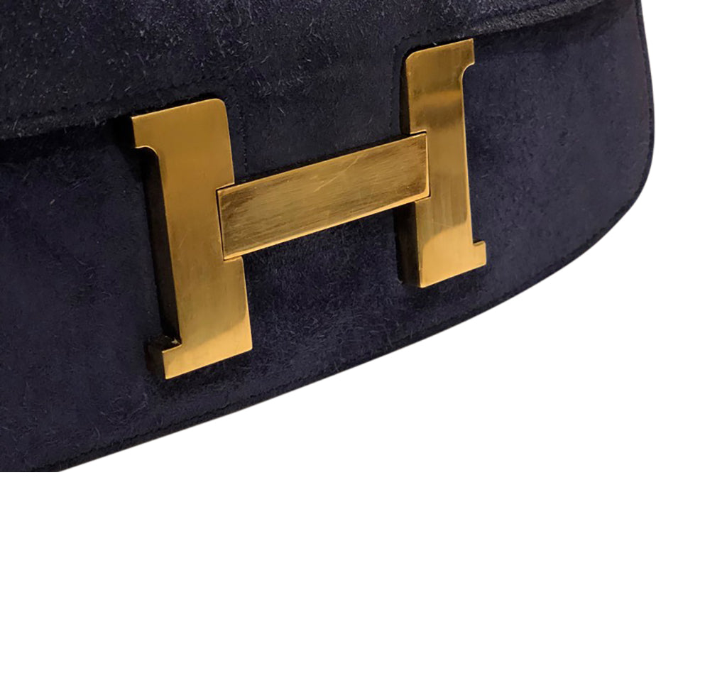 Hermès Constance 24 Vintage Navy Suede Bag GHW