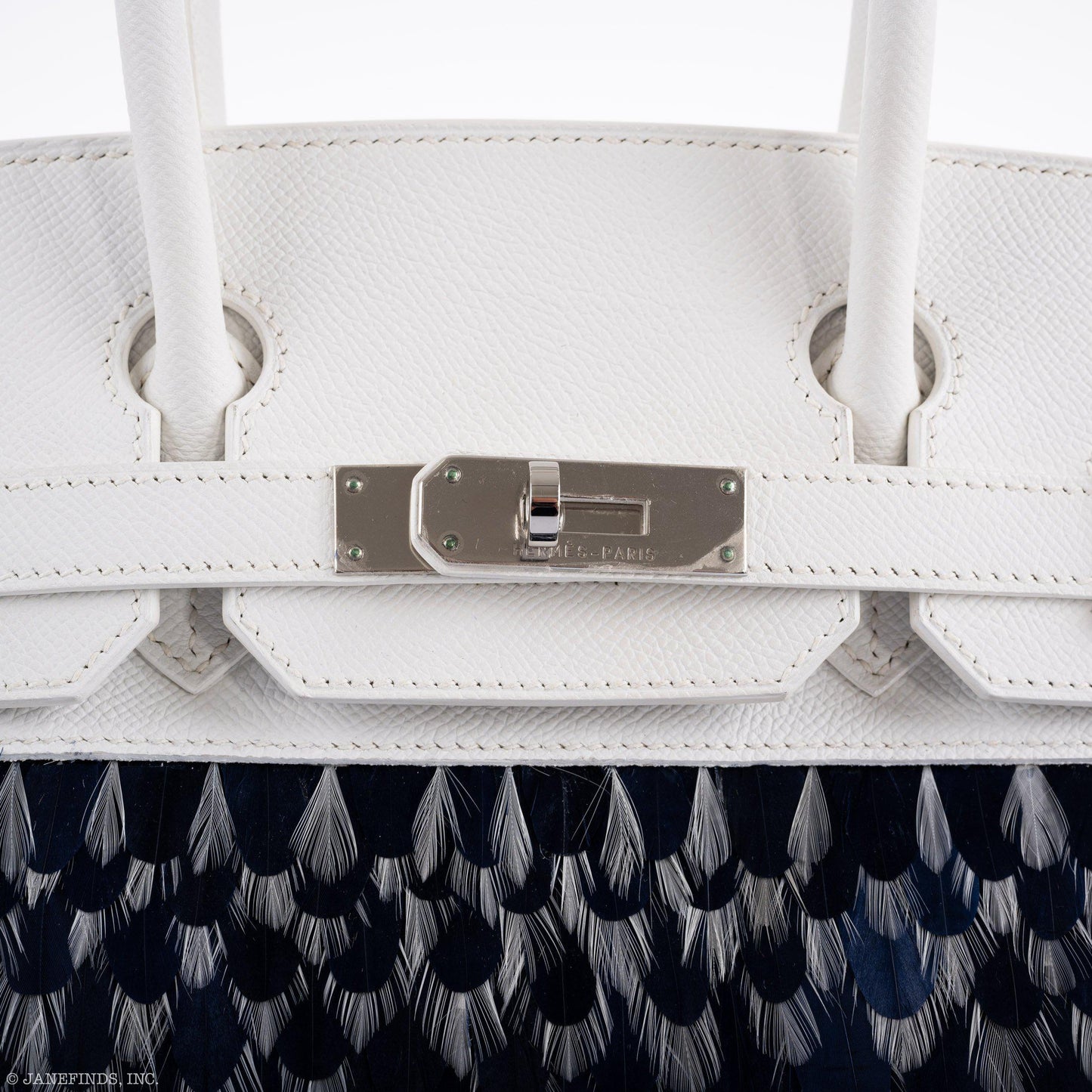 Vintage Hermes Birkin 30 White Epsom with Custom Feather Panel & Palladium Hardware - 2010, N Square