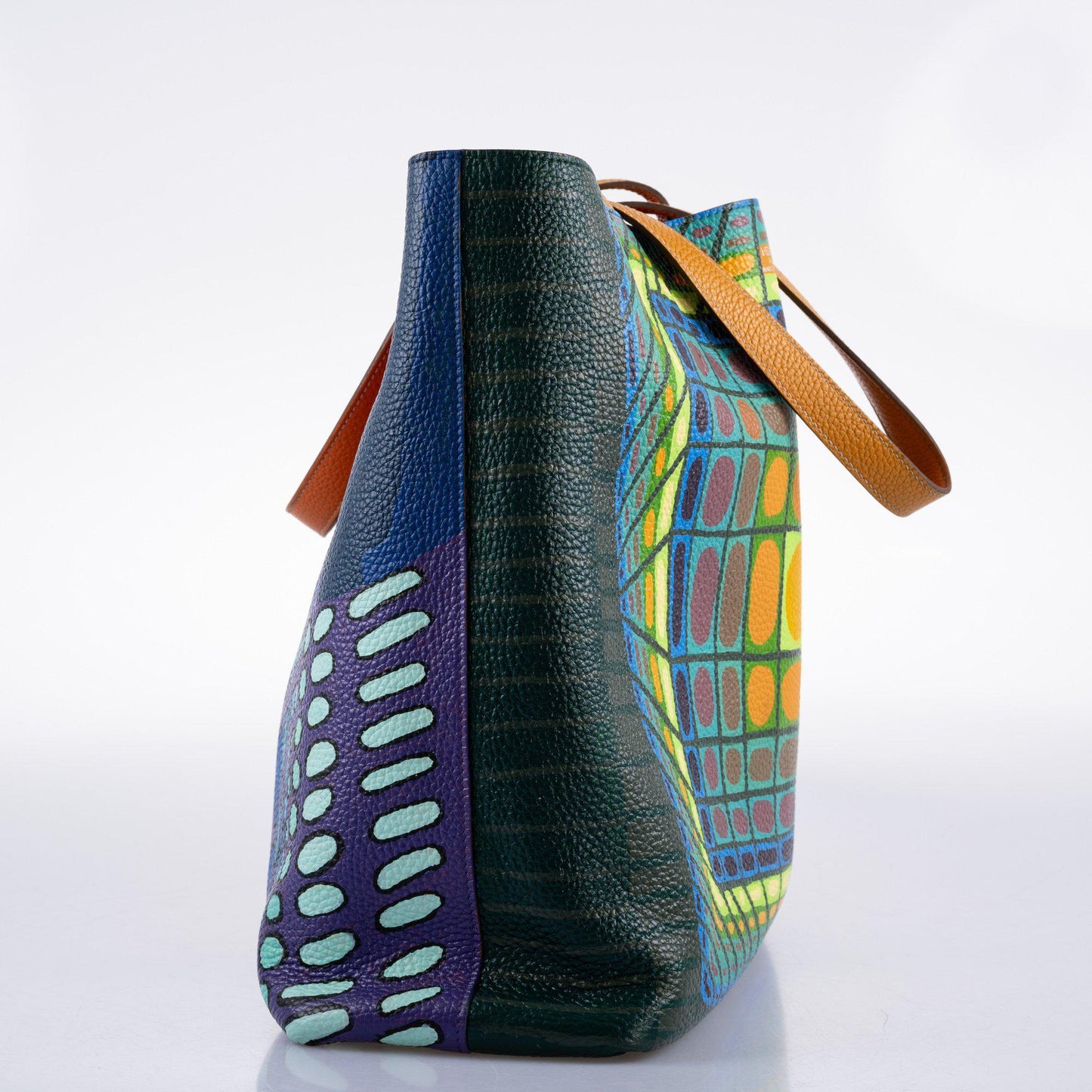 Vintage Hermes Double ‘Cyber’ Sens 36 Custom Painted Clemence Reversible Tote - Artwork 2021