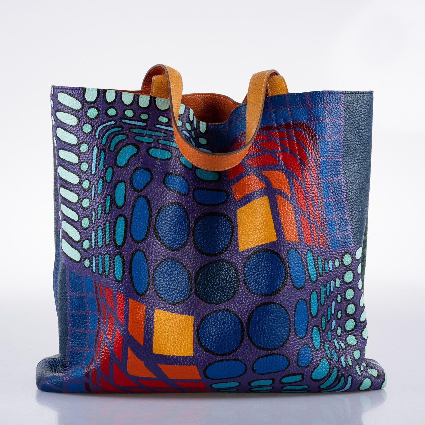 Vintage Hermes Double ‘Cyber’ Sens 36 Custom Painted Clemence Reversible Tote - Artwork 2021