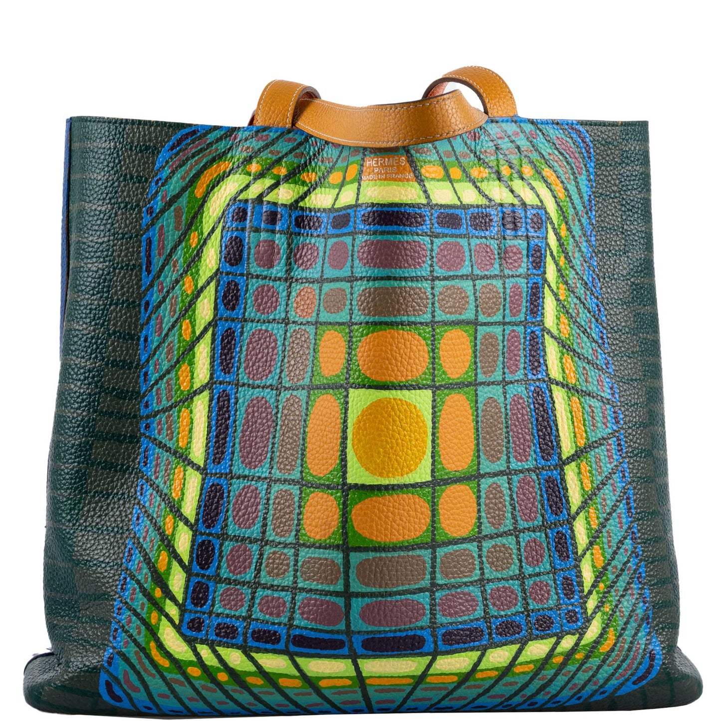Vintage Hermes Double ‘Cyber’ Sens 36 Custom Painted Clemence Reversible Tote - Artwork 2021