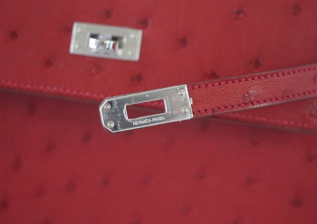 Hermès Kelly Sellier 25 Rouge Ostrich PHW Bag