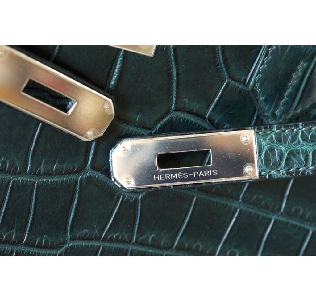 Hermès Vert Fonce Crocodile Birkin 40PHW