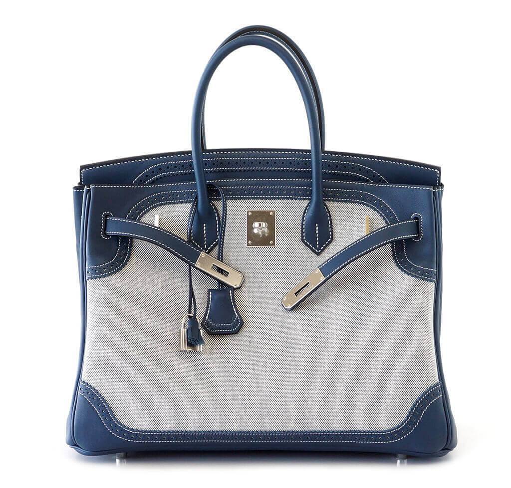Hermès Ghillies Birkin 35 Blue Bag PHW