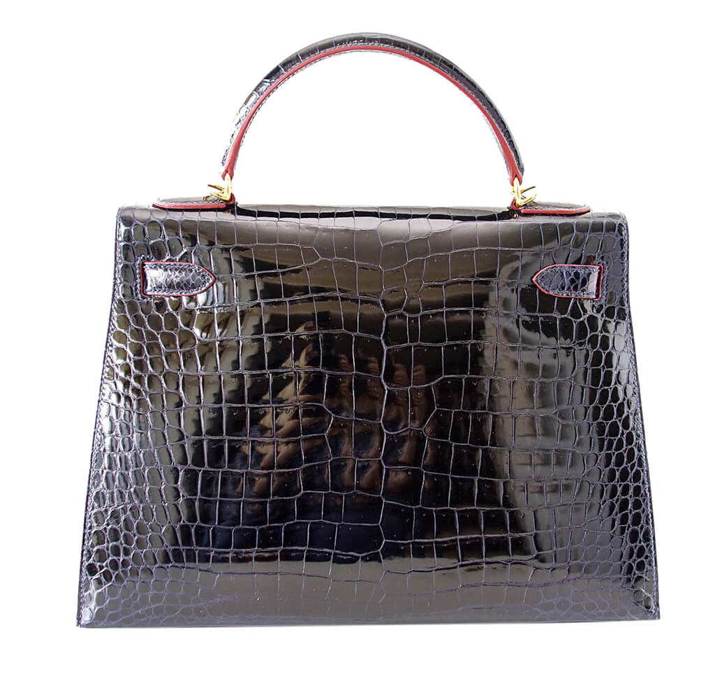 Hermès Crocodile Kelly Blue Marine Bag