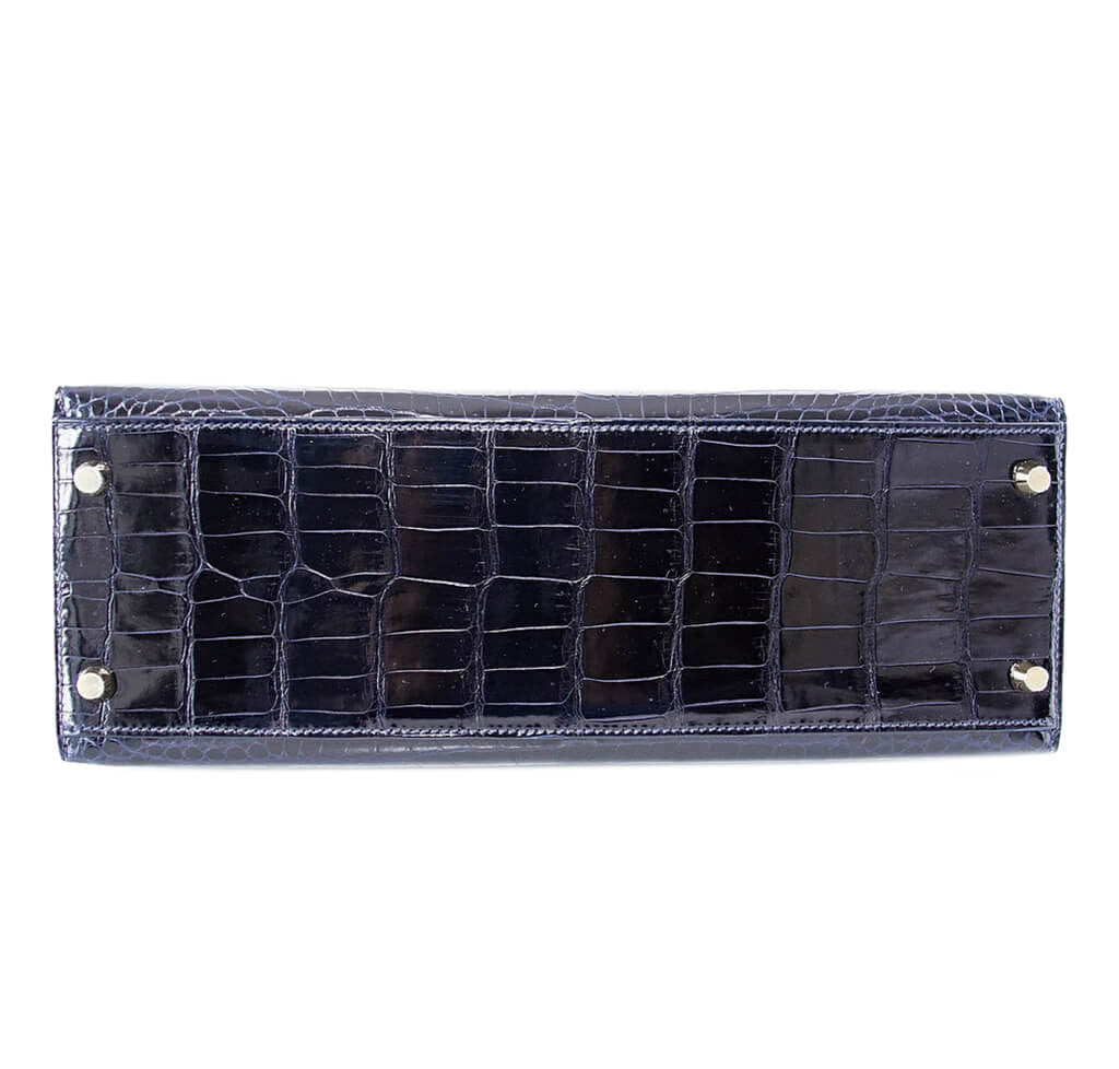 Hermès Crocodile Kelly Blue Marine Bag