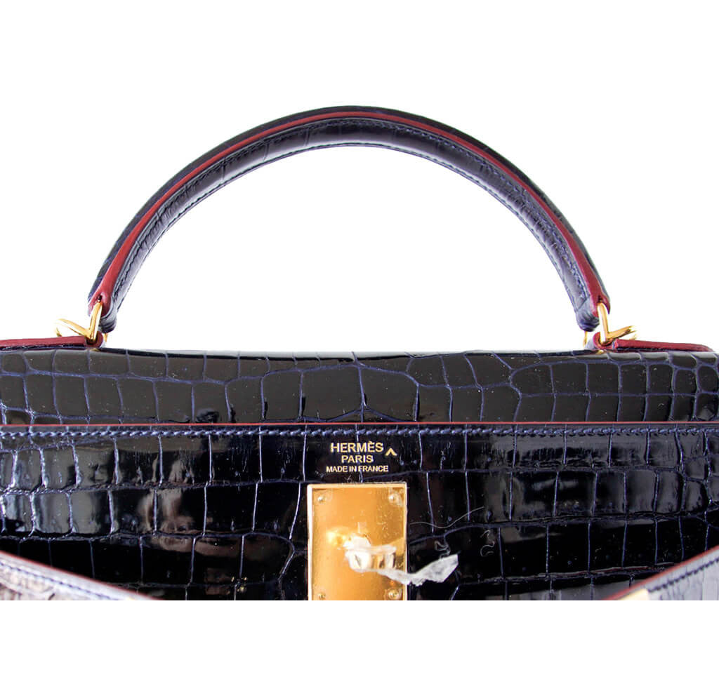 Hermès Crocodile Kelly Blue Marine Bag
