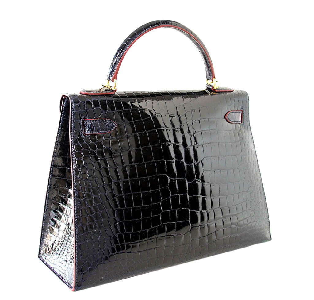 Hermès Crocodile Kelly Blue Marine Bag